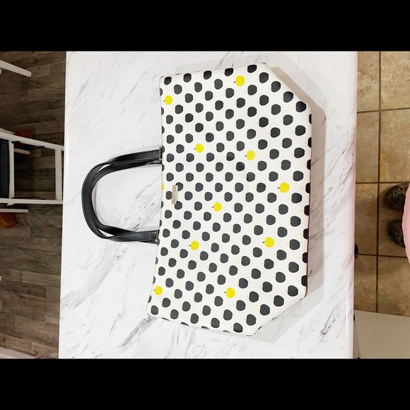 Black and Yellow Polka Dot and Apple Kate Spade Tote Large Purse - Picture 7 of 16